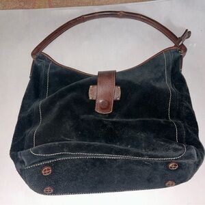 Lands' End Black and Brown Suede Hobo Bag